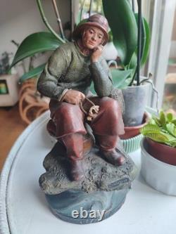 IMPORTANTE Sculpture Ancienne PECHEUR TERRE CUITE ISLE ADAM Signée Hann
