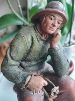 IMPORTANTE Sculpture Ancienne PECHEUR TERRE CUITE ISLE ADAM Signée Hann
