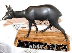 Irénée Rochard Ancienne Sculpture Animaliere Signée Biche Regule Patine Bronze