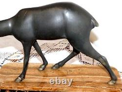 Irénée Rochard Ancienne Sculpture Animaliere Signée Biche Regule Patine Bronze