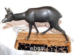 Irénée Rochard Ancienne Sculpture Animaliere Signée Biche Regule Patine Bronze