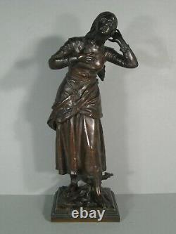 Jeanne D'arc Écoutant Ses Voix Sculpture Bronze Ancien Signé Dumaige