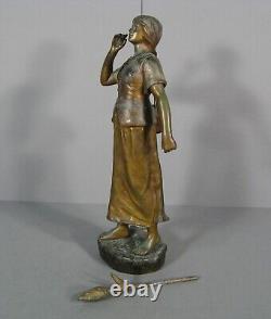 Jeanne D'arc Fileuse Écoutant Ses Voix Sculpture Bronze Ancien Signé Ruffony