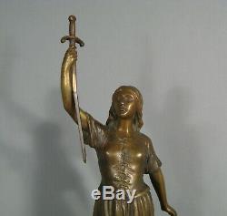 Jeanne D'arc Guerrière Ancienne Sculpture Bronze Signé Millet De Marcilly