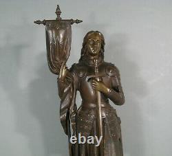 Jeanne D'arc Guerrière Avec Armure Et Épée Sculpture Bronze Ancien Signé Gautier