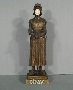 Jehanne La Sainte Jeanne D'arc Guerrière Sculpture Régule Ancien Signé D'épinay