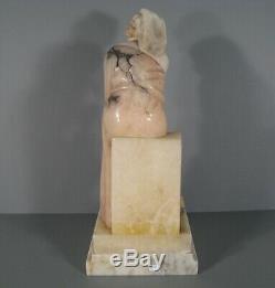 Jeune Femme Assise Sculpture Ancienne En Marbre Et Albtre / Statue Marbre