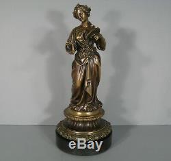 Jeune Femme Au Pinceau Sculpture Ancienne En Bronze Allégorie De La Peinture
