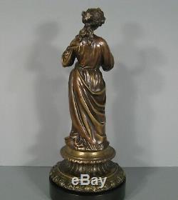 Jeune Femme Au Pinceau Sculpture Ancienne En Bronze Allégorie De La Peinture