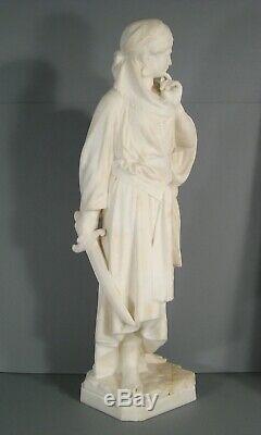 Jeune Femme Guerrière Grande Sculpture Orientaliste Ancienne Albtre Signé Pugi