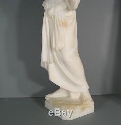 Jeune Femme Guerrière Grande Sculpture Orientaliste Ancienne Albtre Signé Pugi