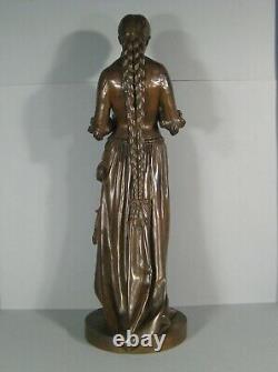 Jeune Femme Médiévale Grande Sculpture Bronze Ancien Signé Ogé Et Susse Freres