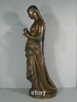 Jeune Femme Médiévale Grande Sculpture Bronze Ancien Signé Ogé Et Susse Freres