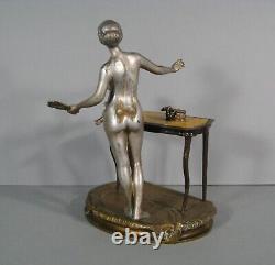 Jeune Femme Nue A Sa Toilette Psyché Et Cupidon Bronze Ancien Signé Fleury