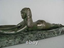 Jeune Femme Nue Nageuse Sculpture Ancienne Bronze Style Egypte Cuiller A Fard