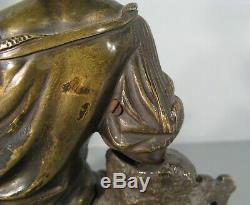 Jeune Femme Romantique Sculpture Ancienne En Bronze