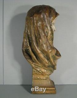 Jeune Femme Voilée Ancien Grand Buste Style Orientaliste En Pltre Polychrome