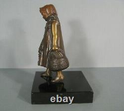 Jeune Fille Au Panier Sculpture Bronze Ancien Style Monginot Patrouilleau
