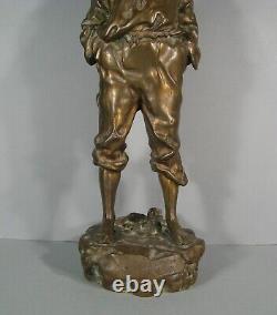 Jeune Garçon Mousse Siffleur Sculpture Bronze Ancien Signé Szozblewski