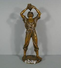 Jeune Homme A La Gourde Sculpture Bronze Ancien Signé Bofill