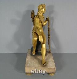 Jeune Homme Chasseur A L'arc Sculpture Bronze Ancien Actéon Epoque Empire