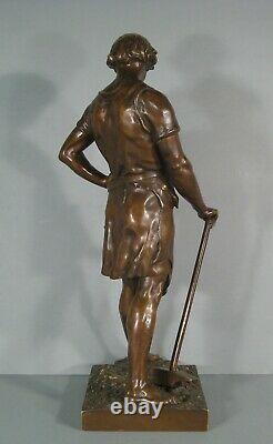 Jeune Homme Forgeron Pax Et Labor Grande Sculpture Bronze Ancien Signé Picault