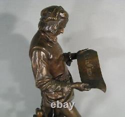 Johannes Gutenberg Imprimeur Renaissance Sculpture Bronze Ancien Signé Gaudez