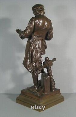 Johannes Gutenberg Imprimeur Renaissance Sculpture Bronze Ancien Signé Gaudez