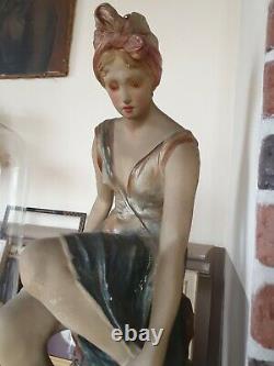Jolie et grande baigneuse statue ancienne plâtre Sortant du bain 62,5 cm