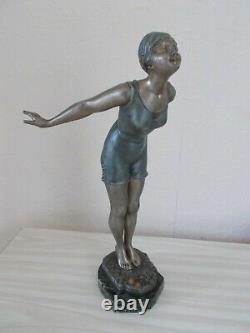 Jolie sculpture art deco 1930 statue femme baigneuse 36cm ancienne statuette