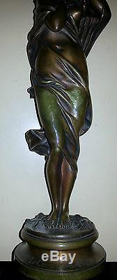 Jolie statuette ancienne 19ème Le coup de vent bronze signé Maubach datée 188