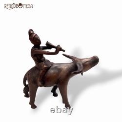 Joueur de flûte sur buffle en bronze dynastie Qing Chine statue rareté ancienne