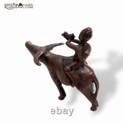 Joueur de flûte sur buffle en bronze dynastie Qing Chine statue rareté ancienne