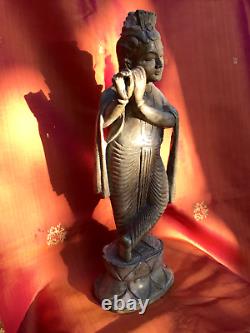 Krishna Statue ancienne Marbre Dieu Hindou Sculpture Inde Temple Vishnou H