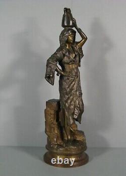 La Porteuse D'eau Jeune Fille Sculpture Orientaliste Bronze Ancien Signé Leroux