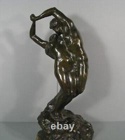 La Valse Couple Danseurs Nus Sculpture Érotique Bronze Ancien Paris