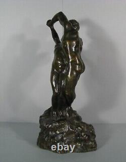 La Valse Couple Danseurs Nus Sculpture Érotique Bronze Ancien Paris