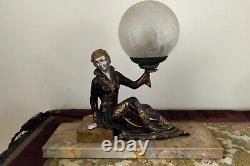 Lampe verrier statue sculpture femme élégante Art Déco 1930 ancienne le marbre