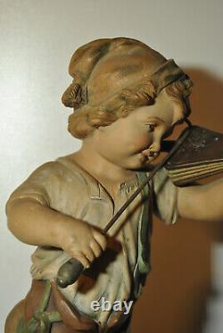 Laure MARTIN sculpture statue ancienne biscuit terre cuite 19 20 siècle musicien