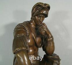 Laurent De Médicis En Armure Tombeau Florence Bronze Ancien D'après Michel Ange