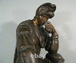 Laurent De Médicis Sculpture Bronze Ancien D'après Michel-ange