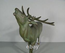 Le Brame Du Cerf Ancienne Sculpture Bronze Animalier Style Charles Valton