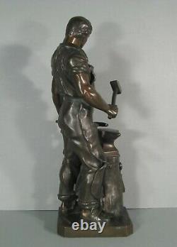 Le Forgeron Au Travail Sculpture Bronze Ancien Signé Otto Schmidt-hofer
