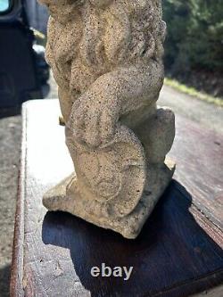 Lion Ancien Sculpture Statue Décoration Jardin Pierre Reconstitué Ciment