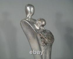Maternité Ancienne Sculpture Vintage En Métal Nickelé/ Statue Maternité Stylisée