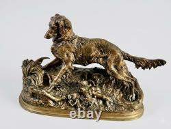Mène, Sylphe, épagneul, ancien bronze animalier, Chasse
