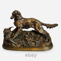 Mène, Sylphe, épagneul, ancien bronze animalier, Chasse
