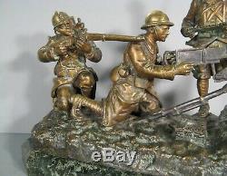 Militaria tranchée poilu soldat mitrailleur statue bronze ancien signé Gillet