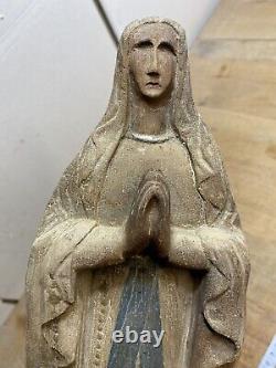 N. 3 Ancienne statue religieuse vierge Marie bois polychrome 43 cm De 1946 WW2