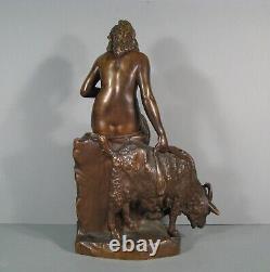 Nymphe Amalthée Et La Chèvre Pierre Julien Sculpture Bronze Ancien Signé Sauvage
